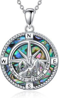 wholesale Sterling Silver Stone Owl Compass Necklace Graduation Gift for Women-A_Compass Abalone Shell