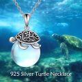 wholesale 925 Sterling Silver Blue Opal Sea Turtle Pendant Necklace for Women Girls-0-2