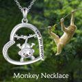 wholesale 925 Sterling Silver Monkey Love You Forever Heart Pendant Necklace Gifts for Women-0-4