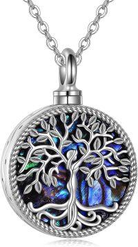 wholesale Sterling Silver Abalone Shell Opal Urn Necklace for Ashes Tree of Life Cremation Jewelry-beautiful opal tree urn