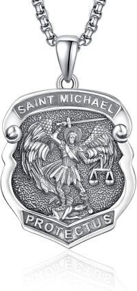 wholesale 925 Sterling Silver 925 Saint Michael Angel Protectus Shield Pendant Necklace  for Men's Jewelry-St. Michael Medal