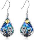 wholesale 925 Sterling Silver Cactus & Sun Design Teardrop Earrings with Abalone Shell Inlay for Women-0-0