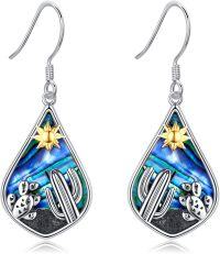 wholesale 925 Sterling Silver Cactus & Sun Design Teardrop Earrings with Abalone Shell Inlay for Women-Cactus Earrings