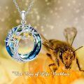 TOUPOP Sterling Silver Blue Crystal Bee Pendant Necklace-0-1