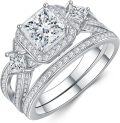 wholesale 925 Sterling Silver 1ct Princess Cut Moissanite Wedding Ring Set White Gold-0-0