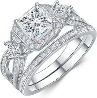 wholesale 925 Sterling Silver 1ct Princess Cut Moissanite Wedding Ring Set White Gold-6.5