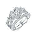 wholesale 925 Sterling Silver Princess Cut Zircon Ring Set-0-0