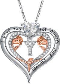 wholesale Sterling Silver Rose Pendant Necklace A Z Initial Letter Heart Jewelry for Women Valentine Mother s Day Birthday Gifts for Her-Letter Y