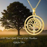wholesale 14K Yellow Gold Real Diamond Tree of Life Pendant Necklace for Women Gift-14K Gold-Yellow