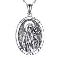 wholesale 925 Sterling Silver Saint Brigid Oval Pendant Necklace-Saint Brigid