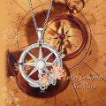 wholesale 925 Sterling Silver Compass Pendant with White Opal and Pink Flower Necklaces for Women-0-1