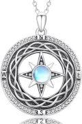 wholesale 925 Sterling Silver Blue Opal Moonstone Celtic Compass Pendant Necklace for Women Girls s-0-0