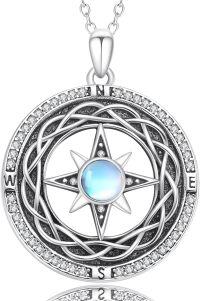 wholesale 925 Sterling Silver Blue Opal Moonstone Celtic Compass Pendant Necklace for Women Girls s-Compass Necklace with Moonstone