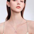 wholesale 925 Sterling Silver Pink Crystal Flamingo & Heart Pendant Necklace for Women's Gifts-0-3