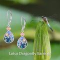 wholesale 925 Sterling Silver Teardrop Dragonfly Lotus Flower Drop Earrings with Labradorite and Shell Inlay-0-1