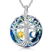 TOUPOP Sterling Silver Crystal Sun Moon Tree Of Life Necklace-undefined