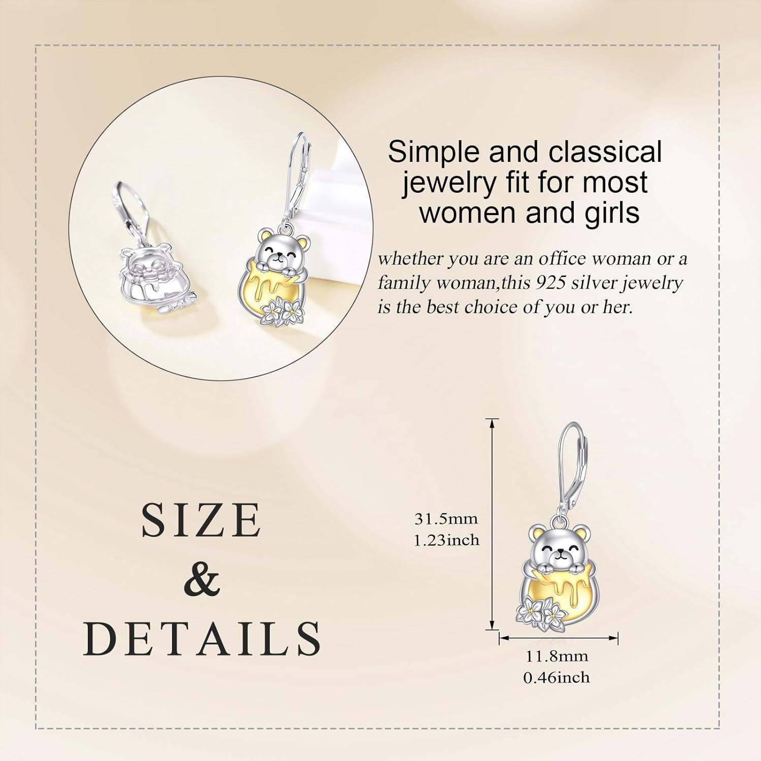 wholesale 925 Sterling Silver Bear Dangle Earrings with Honeycomb and Flowers s for Women-0-3
