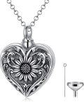 wholesale 925 Sterling Silver Heart Sunflower Urn Necklace for Ashes Women Men Keepsake Jewelry to Honor Loved Ones-0-0