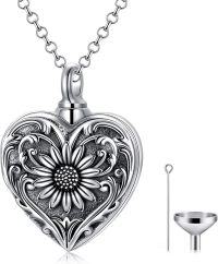 wholesale 925 Sterling Silver Heart Sunflower Urn Necklace for Ashes Women Men Keepsake Jewelry to Honor Loved Ones-A-Sunflower a-locket only
