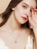 wholesale 925 Sterling Silver Blue Crystal Heart & Moon Charm Pendant Necklaces for Women Gifts-0-1