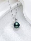 wholesale 925 Sterling Silver & White Gold-Plated Teardrop Black Pearl Pendant Necklace for Women-0-1