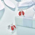 wholesale 925 Sterling Silver Red Ladybug Stud Earrings w/Cubic Zirconia & Black Enamel Accents-0-2