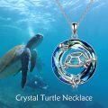 wholesale 925 Sterling Silver Blue Crystal Tortoise Pendant Necklace with Turquoise Stone and Coral Charm-0-5
