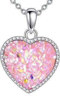 wholesale 925 Sterling Silver Pink Drusy Heart Pendant Necklace - Valentine's Day Gifts for Her-Pink Heart