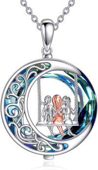 wholesale 925 Sterling Silver Tree of Life Necklace with Blue Crystal and Sisters Pendant  for Women-Three Sister