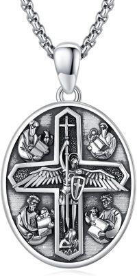 wholesale Sterling Silver Archangel Medals St Pendant Necklace for Men Women-46-St Michael Four Saints(3-oval silver)