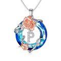TOUPOP Sterling Silver Blue Crystal P Initial Pendant Necklace For Women-0-0