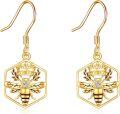wholesale 14K Gold Bee Drop Earrings for Women, Real Gold Dangle Earrings, Hypoallergenic Nickel-Free Jewelry, Nature-Inspired Gift for Her-0-0