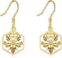 wholesale 14K Gold Bee Drop Earrings for Women, Real Gold Dangle Earrings, Hypoallergenic Nickel-Free Jewelry, Nature-Inspired Gift for Her-Yellow Gold