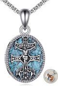 wholesale 925 Sterling Silver Turquoise Angel Cross Crucifix Pendant Necklace for Women Men Gifts-0-0