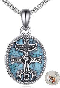 wholesale 925 Sterling Silver Turquoise Angel Cross Crucifix Pendant Necklace for Women Men Gifts-Caravaca Cross Locket