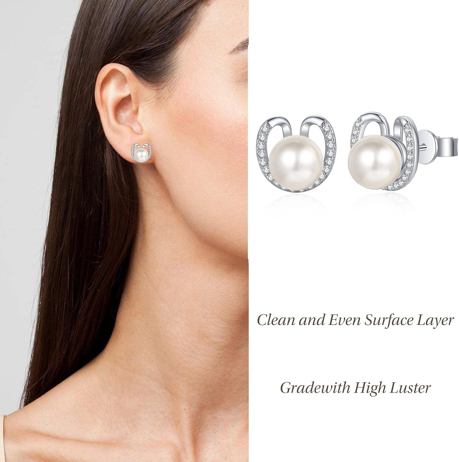 Sterling Silver Freshwater Pearl Stud Earrings for Women Mom Wife-0-6