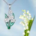 wholesale 925 Sterling Silver Green Enamel Lily of the Valley Birth Flower Pendant Necklace-0-5