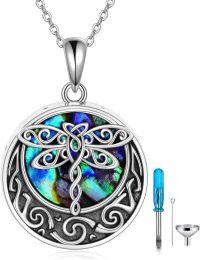 wholesale 925 Sterling Silver Abalone Shell Dragonfly Urn Pendant for Pet Ashes Keepsake Memorial Jewelry with Funnel and Fill Tool Set-Celtic Dragonfly Urn