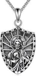 wholesale 925 Sterling Silver Shield Shape Saint Medal Pendant with Chain for Men Women-0-0