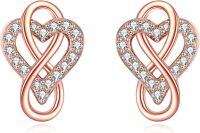 wholesale Rose Gold Heart Infinity CZ Stud Earrings for Women Girls Minimalist  925 Sterling Silver Hypoallergenic-Infinity Heart