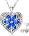 wholesale 925 Sterling Silver Blue Crystal Flower Heart Locket Necklace for Women and Girls-0-0