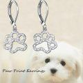 wholesale 925 Sterling Silver Dog Paw Print Leverback Drop Dangle Earrings with Cubic Zirconia for Women and Girls-0-1