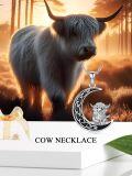 wholesale 925 Sterling Silver Black Enamel Wolf on Crescent Moon Pendant Necklace-0-4