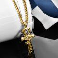 wholesale Gold 925 Sterling Silver Ankh Eye of Horus Pendant Necklace with 24k Gold Plated Wheat Chain-0-4