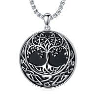 wholesale 925 Sterling Silver Tree Of Life Black Onyx Celtic Knot Pendant Necklace For Women-C-Viking Tree of Life I