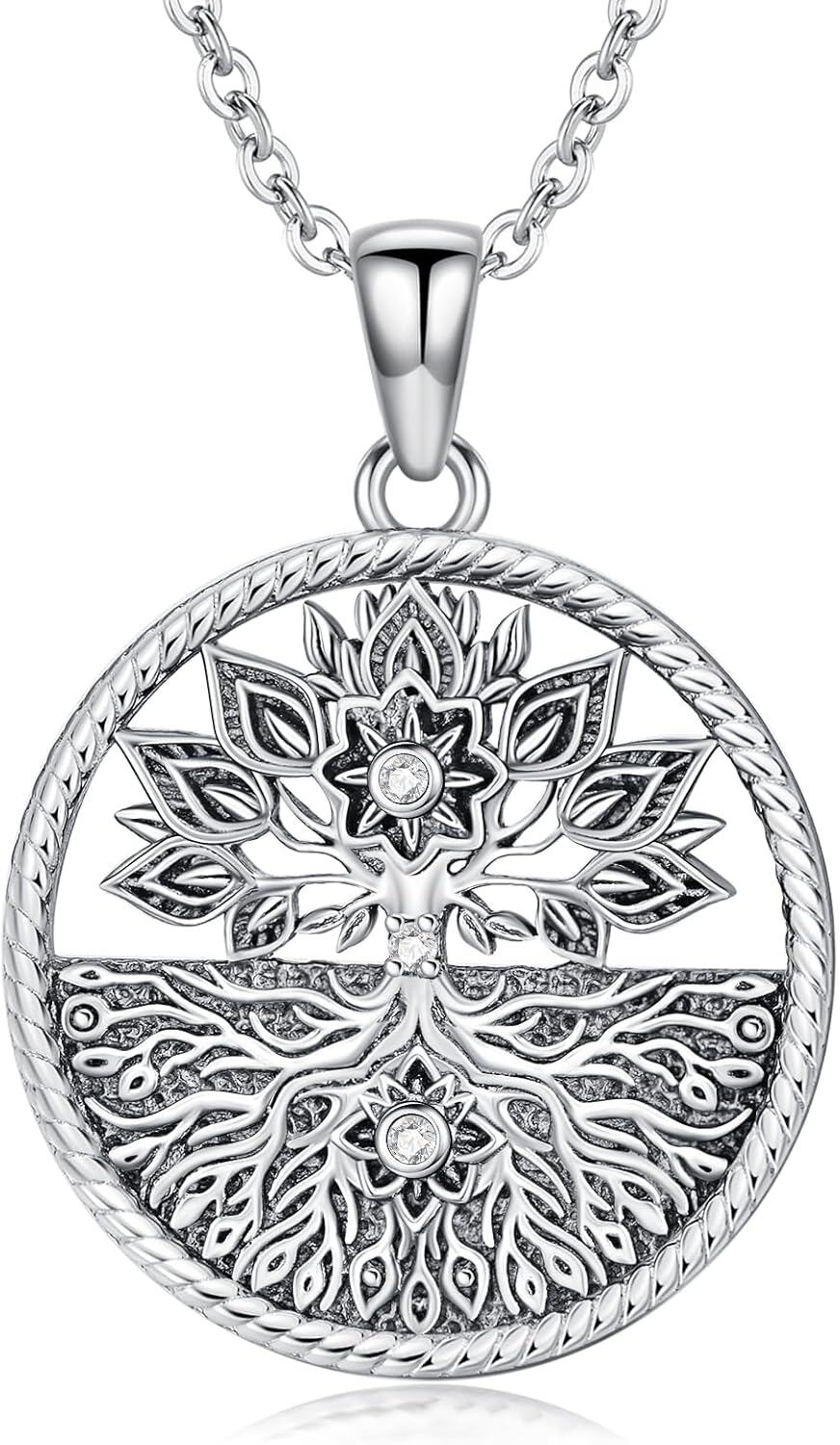 wholesale 925 Sterling Silver Round Tree of Life Pendant with Cubic Zirconia - Family s for Women-0-0