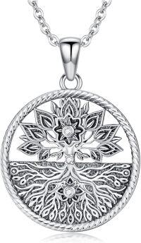 wholesale 925 Sterling Silver Round Tree of Life Pendant with Cubic Zirconia - Family s for Women-tree of life-style 9