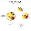 wholesale 925 Sterling Silver Yellow Baseball Heart Stud Earrings for Sports Lovers-0-3