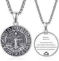 wholesale S925 Sterling Silver Libra Zodiac Sign Pendant Necklace for Men's Astrology Jewelry-Libra-Libra Silver-Silver