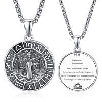 wholesale 925 Sterling Silver Zodiac Pendant With Astrological Design And Engraved Details-Libra-Libra Silver-Silver